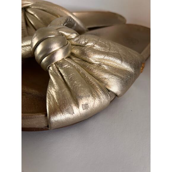 Tory Burch Logo Gold Puffy Knotted Slides Cloud Sandals Womens Shoes 8.5 - Picture 8 of 13